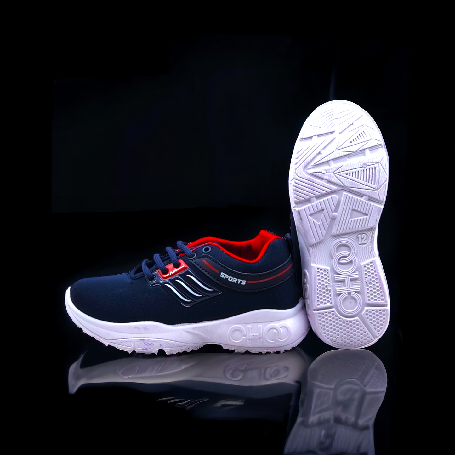Navy Blue Sports Shoes for Kids with Tri-Line Weld Design