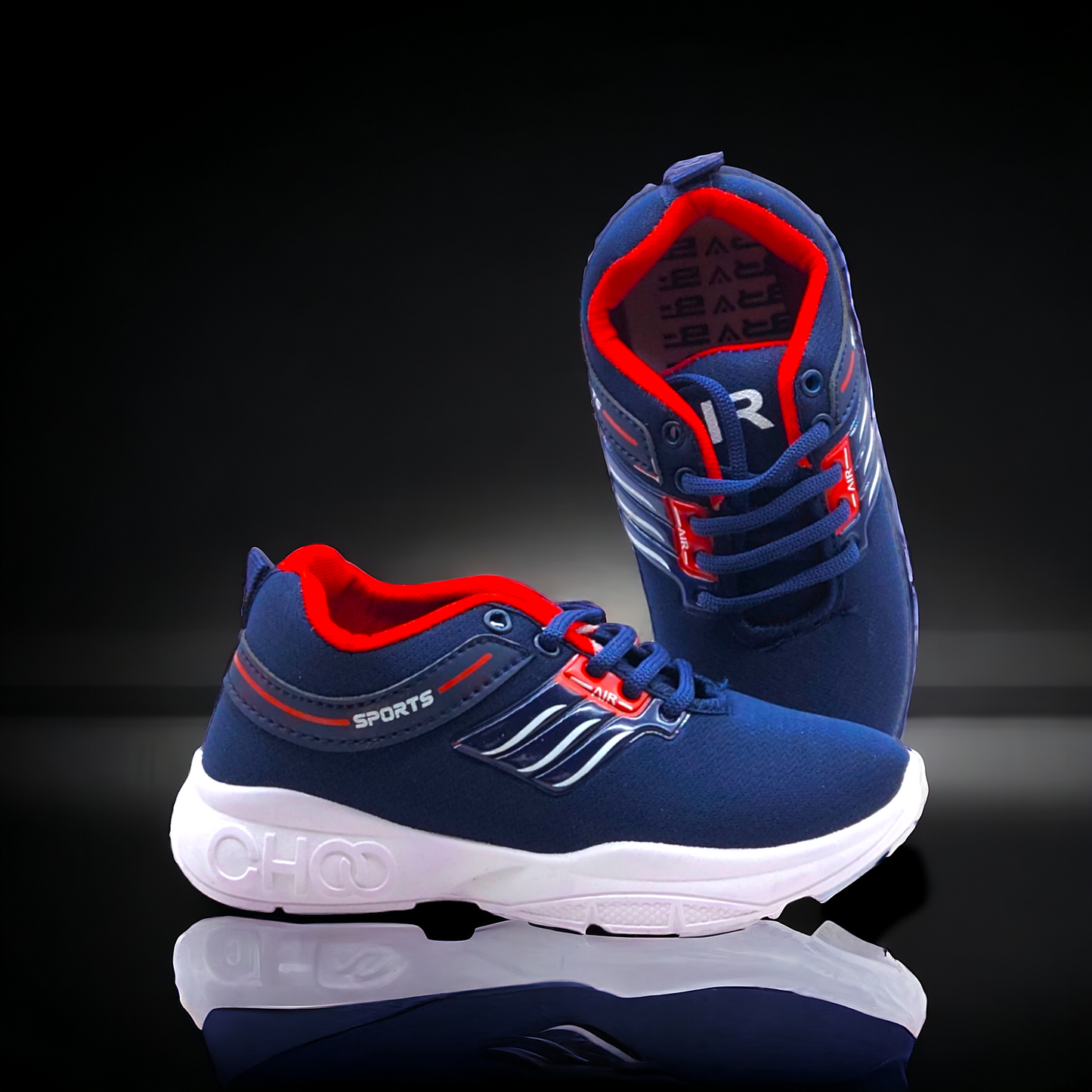 Navy Blue Sports Shoes for Kids with Tri-Line Weld Design