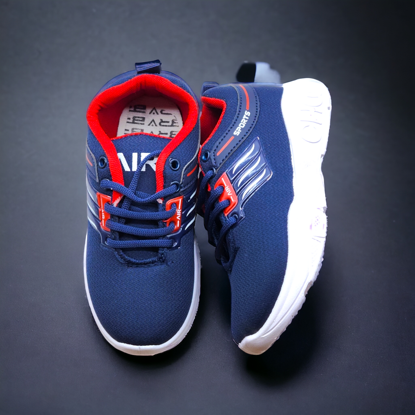 Navy Blue Sports Shoes for Kids with Tri-Line Weld Design